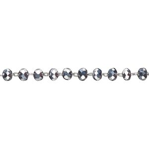 Chain 1pkg1 beaded, 3.5mm faceted rondelle, metallic silver glass / stainless steel 1 yard unfinished