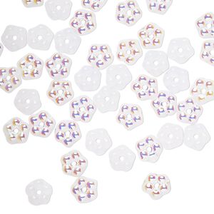 Bead, Preciosa, Czech pressed glass, opaque alabaster AB, 5x2mm forget-me-not flower. Sold per pkg of 50.