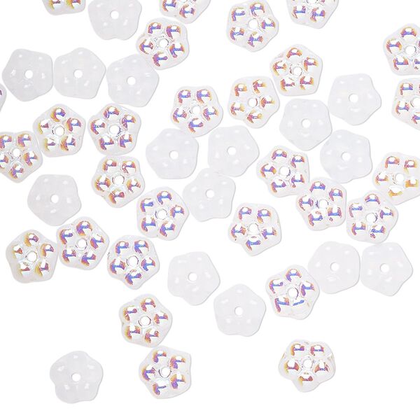 Bead, Preciosa, Czech pressed glass, opaque alabaster AB, 5x2mm forget-me-not flower. Sold per pkg of 50. image number 0
