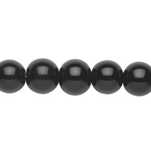 Bead, glass, black, 10mm round. Sold per 36-inch strand.