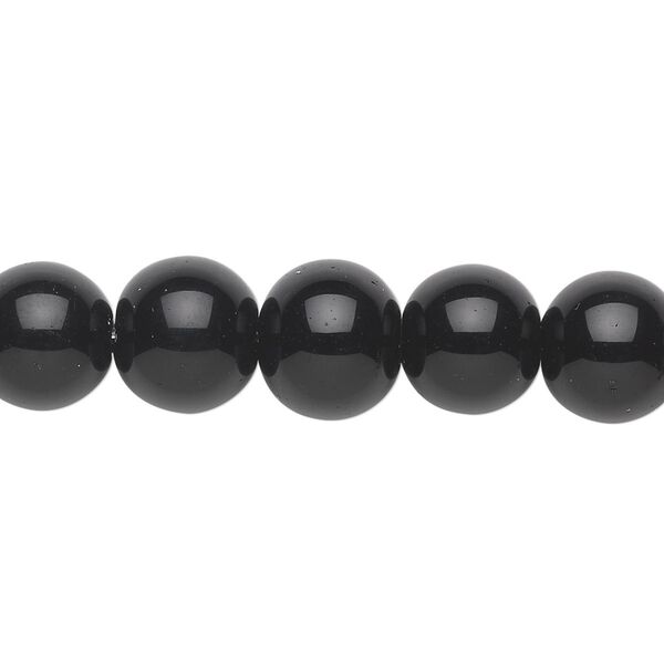 Bead, glass, black, 10mm round. Sold per 36-inch strand. image number 0
