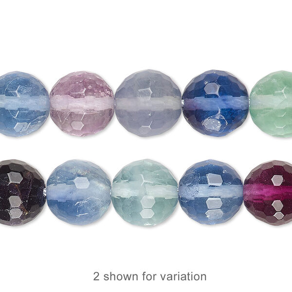 Bead, rainbow fluorite (natural), 10mm faceted round, A grade, Mohs hardness 4. Sold per 15-1/2" to 16" strand. image number 0