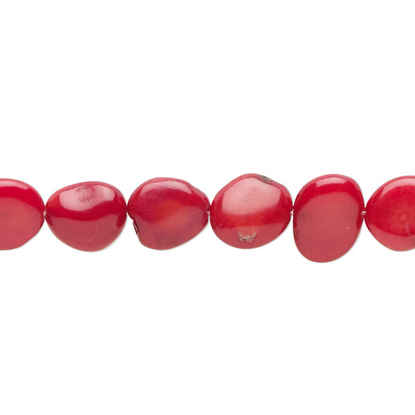 Bead, bamboo coral (dyed), pkg/8 inch, red, small to medium flat nugget. image number 0