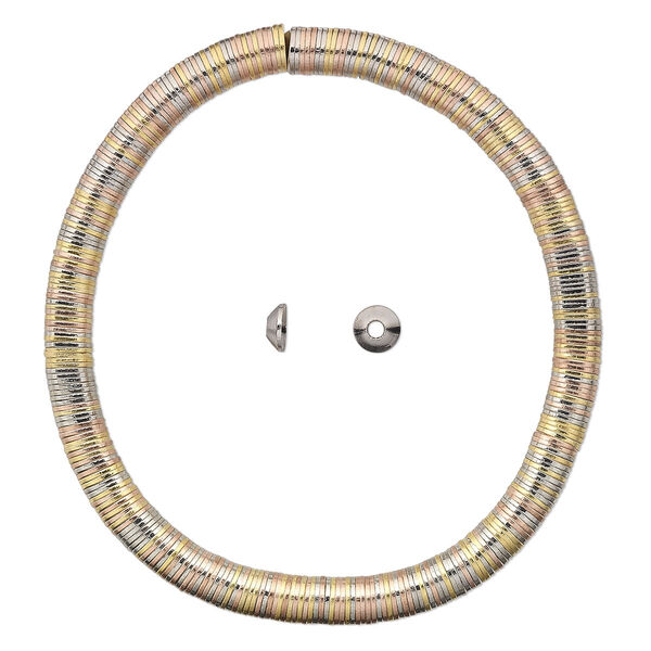 Bead cap, gold, silver and copper-plated copper-plated steel, 5x1.5mm cone, Sold per 6-1/2 to 7 " strand, approximately 300 bead caps. image number 0
