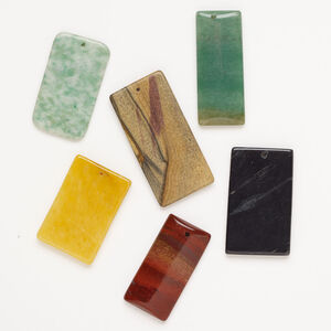 Multi-gemstone 1pkg6, top-drilled puffed / flat rectangle focal mix 30x15mm-48x28mm