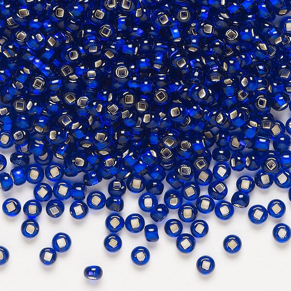 Seed bead, Preciosa Ornela, glass, transparent silver-lined blue, #8 rocaille. Sold per 50-gram pkg. image number 0