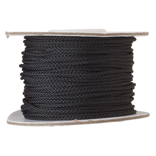 Cord, nylon, black, 1.5mm round. Sold per 100-foot spool. image number 0