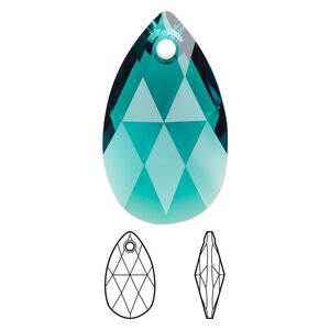 Drop 36pk emerald, Swarovski® 28x17mm pendant pear 6106