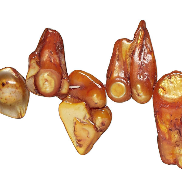 Pearl, cultured freshwater (dyed), burnt umber, 12x6mm-32x17mm baroque with 0.4mm hole, D grade, Mohs hardness 2-1/2 to 4. Sold per 15-inch strand. image number 0