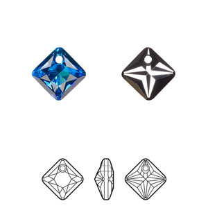 Drop 2pk crystal Bermuda blue P, Crystal Passions&reg; 11.5mm pendant princess cut 6431