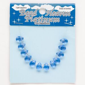 Bead, glass, translucent blue, 9x6mm top-drilled faceted teardrop. Sold per pkg of 12.