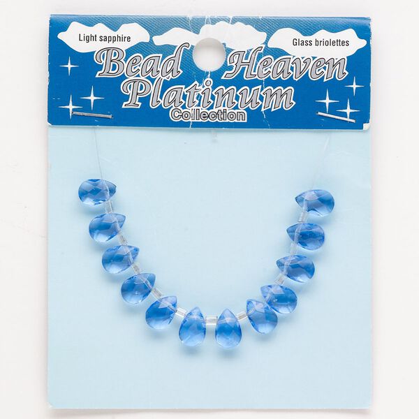 Bead, glass, translucent blue, 9x6mm top-drilled faceted teardrop. Sold per pkg of 12. image number 0