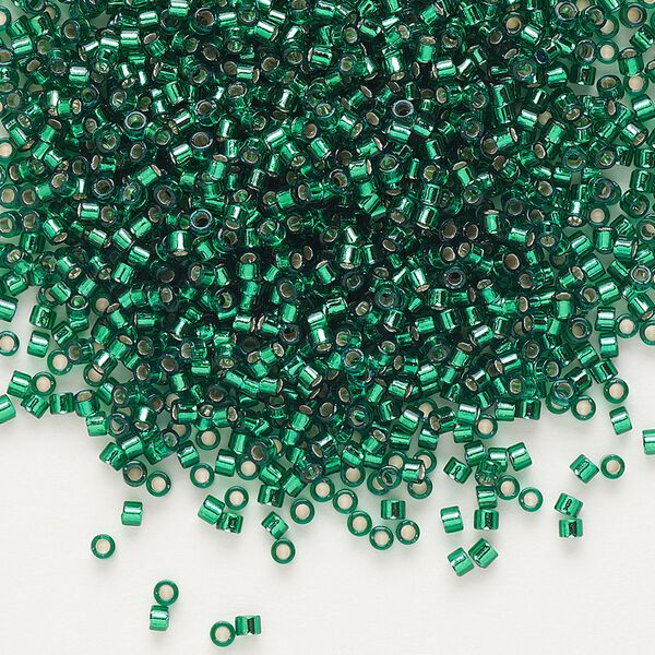 Seed bead, Delica®, glass, pkg/7.5g, #11 round, transparent silver-lined emerald (DB-0605). image number 0