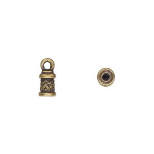 Cord end, glue-in, TierraCast®, antique brass-plated pewter (tin-based alloy), 7.5x5mm with temple design, 2mm inside diameter. Sold per pkg of 2.