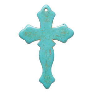 "Magnesite" / resin 1pkg1, top-drilled cross focal teal blue / brown 43x28mm-44x30mm