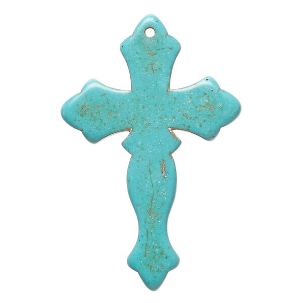 "Magnesite" / resin 1pkg1, top-drilled cross focal teal blue / brown 43x28mm-44x30mm image number 0