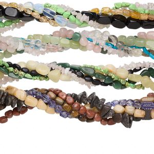 Multi-gemstone 1pkg5, chip bead 15 inch mix medium to extra large chip / mini to large nugget
