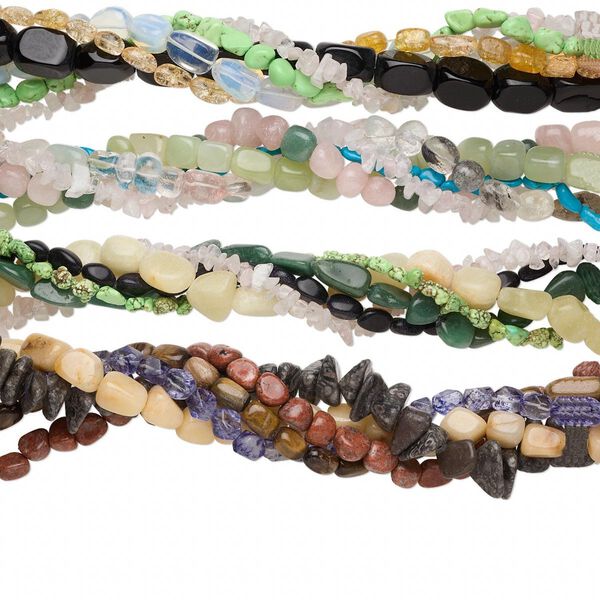 Multi-gemstone 1pkg5, chip bead 15 inch mix medium to extra large chip / mini to large nugget image number 0