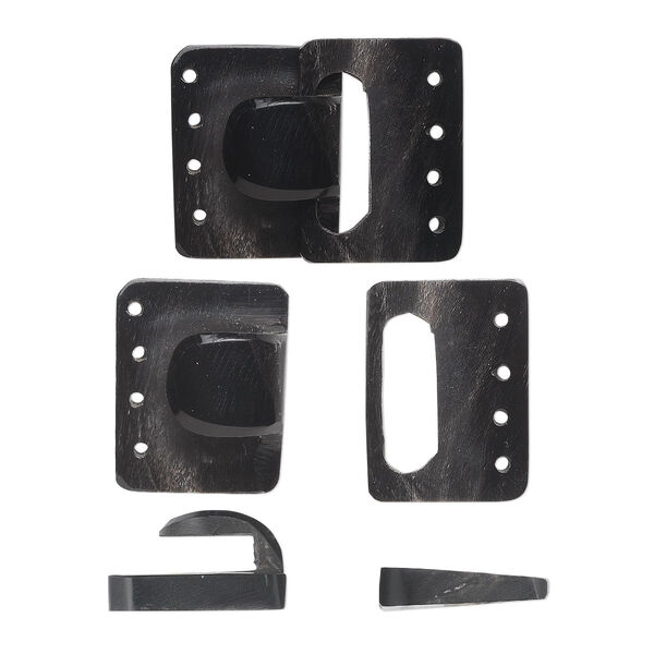 Clasp, hook-and-eye, horn (natural), black, 37x31mm rectangle. Sold individually. image number 0