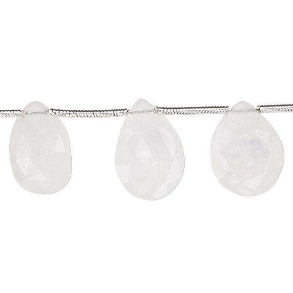Rainbow moonstone 1pkg7, hand-cut top-drilled faceted puffed teardrop bead natural B grade, graduated 14x10mm-16x10mm image number 0