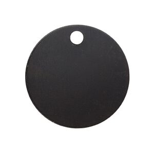 Drop, anodized aluminum, black, 25.5mm double-sided flat round blank with 3mm hole, 20 gauge. Sold per pkg of 10.