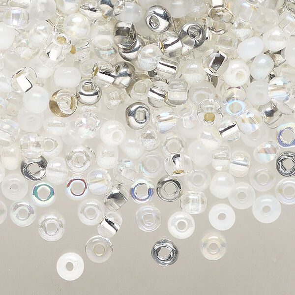 Seed bead mix, glass, pkg/100g, #6 round, translucent and transparent multi-clear. image number 0