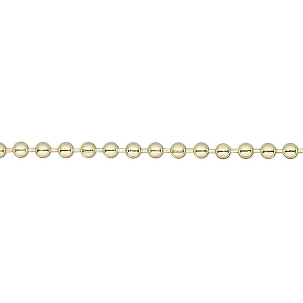 Chain, brass-finished steel, 2.4mm ball. Sold per pkg of 12 feet. image number 0