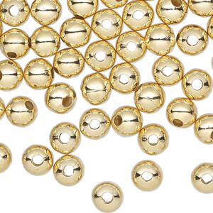 Bead, gold-finished steel, 6mm round. Sold per pkg of 500.