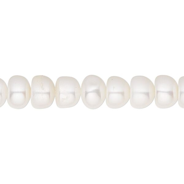Pearl, White Lotus™, cultured freshwater (bleached), white, 8.5x4.5mm-9x5mm button with 0.2-0.7mm hole, C grade, Mohs hardness 2-1/2 to 4. Sold per 15-1/2" to 16" strand. image number 0