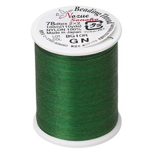 Thread, Nozue Sonoko, nylon, green, 0.29mm diameter, 8-pound test. Sold per 110-yard spool.