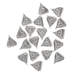 Connector, antique silver-finished "pewter" (zinc-based alloy), 22x19mm fancy triangle, 1 top / 7 bottom loops. Sold per pkg of 20.