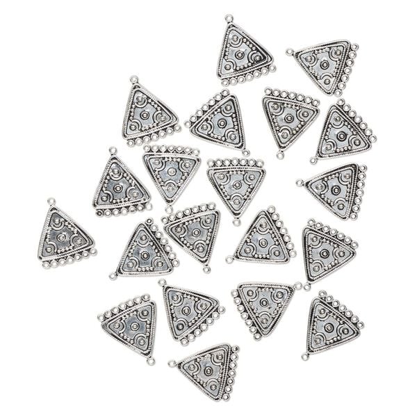 Connector, antique silver-finished "pewter" (zinc-based alloy), 22x19mm fancy triangle, 1 top / 7 bottom loops. Sold per pkg of 20. image number 0