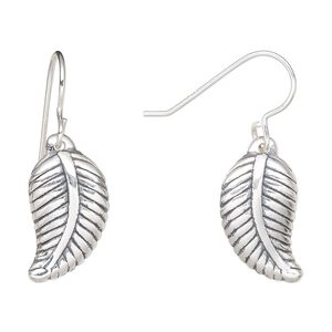 Earring, Create Compliments®, antiqued sterling silver, 32.5mm leaf with fishhook ear wire. Sold per pair.