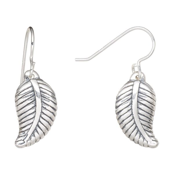 Earring, Create Compliments®, antiqued sterling silver, 32.5mm leaf with fishhook ear wire. Sold per pair. image number 0