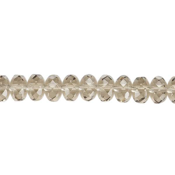 Bead, Czech fire-polished glass, smoke, 7x5mm faceted rondelle. Sold per 15-1/2" to 16" strand. image number 0