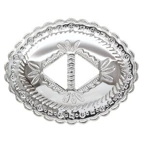 Slide, silver-plated steel, 3x2-1/4 inch oval. Sold per pkg of 4.