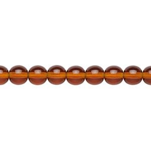 Bead, Preciosa, Czech glass druk, transparent dark topaz, 6mm round. Sold per 15-1/2" to 16" strand.