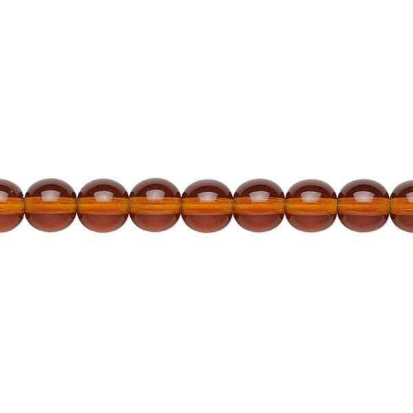 Bead, Preciosa, Czech glass druk, transparent dark topaz, 6mm round. Sold per 15-1/2" to 16" strand. image number 0