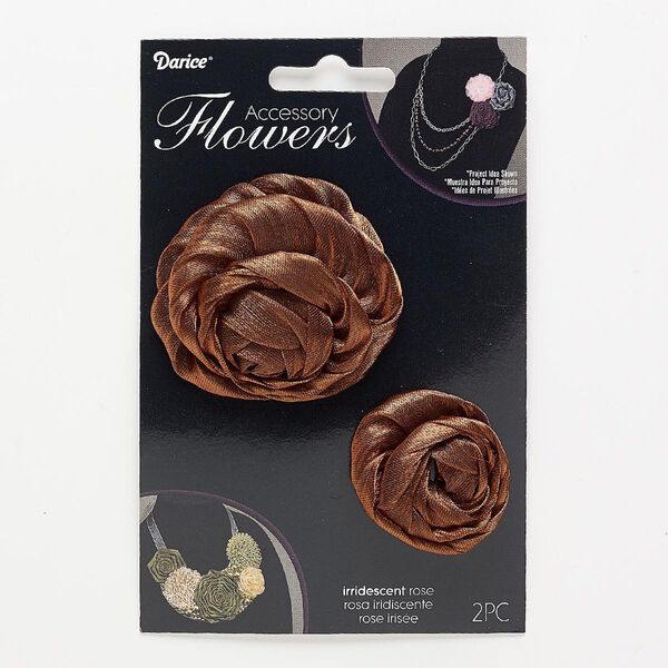 Sew-on component, fabric, iridescent brown, 1-1/4 to 1-1/2 inch and 2-1/4 to 2-3/4 inch rose. Sold per pkg of 2. image number 0