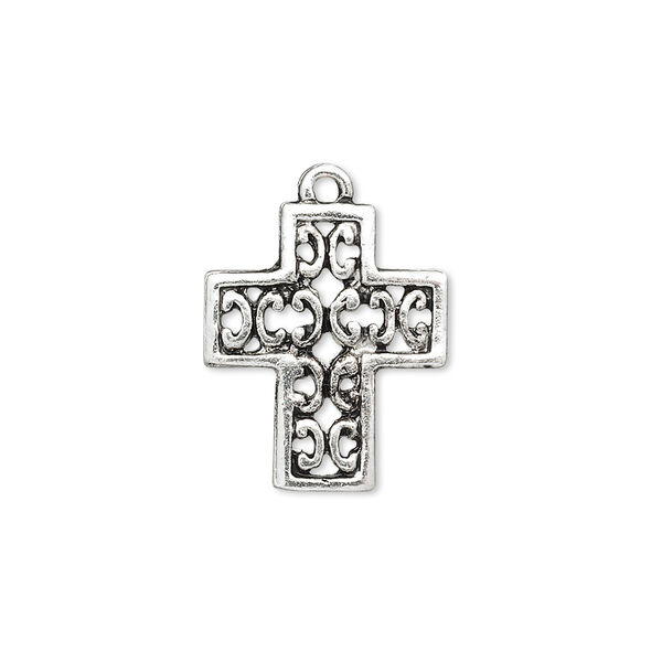 Drop, antique silver-finished "pewter" (zinc-based alloy), 19x16mm cross. Sold per pkg of 10. image number 0