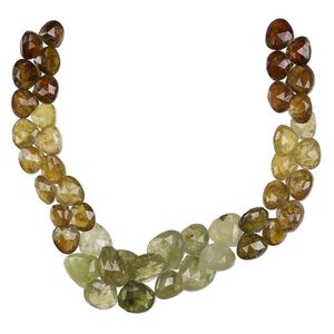 Grossularite garnet 1pkg1, hand-cut top-drilled faceted puffed teardrop bead natural 8 inch graduated 9x8mm-13x12mm