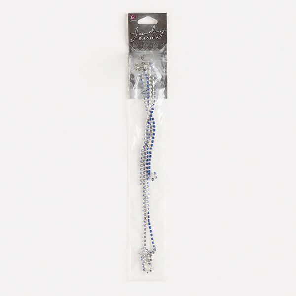 Cupchain, glass and imitation nickel-finished brass, sapphire blue, 2.3mm with (8) 3.5mm connectors. Sold per pkg of 22 inches. image number 0
