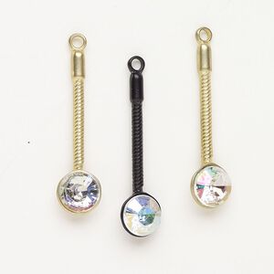 "Pewter" (zinc-based alloy) / brass / acrylic 1pkg3, focal assortment matte gold-finished / black-finished / clear AB 41x11mm