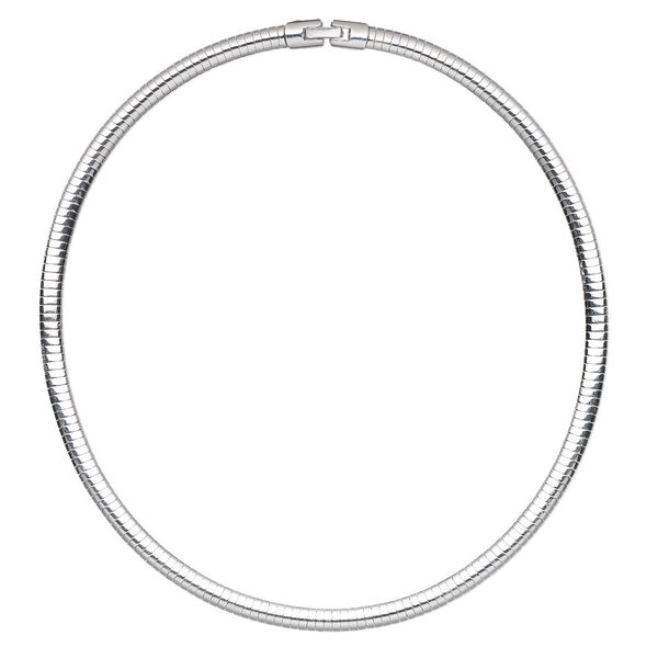 Chain, silver-plated brass, 6mm flat omega, 18 inches with fold-over clasp. Sold individually. image number 0