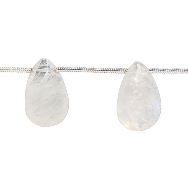 Rainbow moonstone 1pkg9, hand-cut top-drilled faceted puffed teardrop bead natural C grade, 12x9mm-16x10mm image number 0