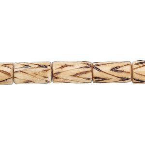 Bead, wood (coated), burnt, 12x7mm barrel with triangle line pattern. Sold per 15-1/2" to 16" strand.