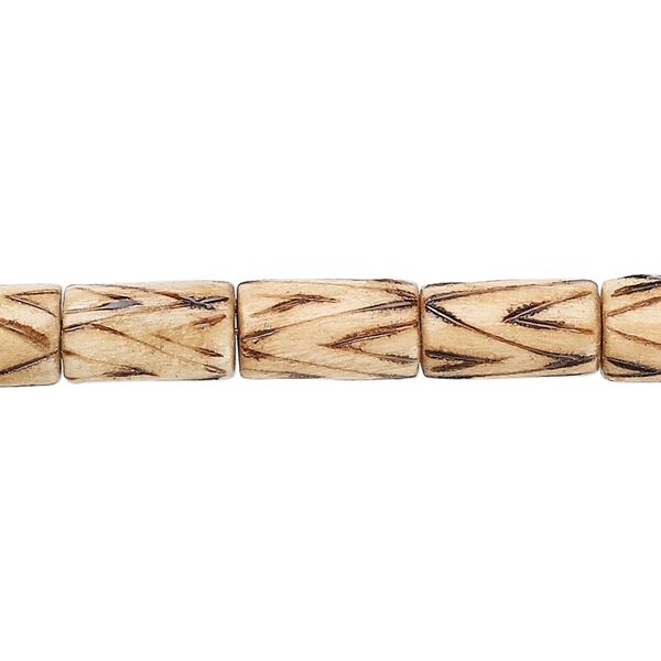 Bead, wood (coated), burnt, 12x7mm barrel with triangle line pattern. Sold per 15-1/2" to 16" strand. image number 0