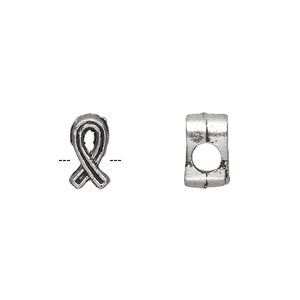 Bead, antique silver-plated "pewter" (zinc-based alloy), 11x6mm double-sided awareness ribbon. Sold per pkg of 20.