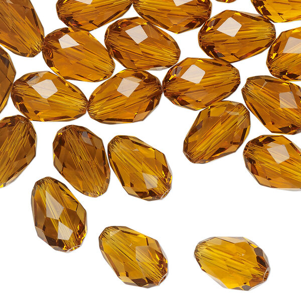 Bead Celestial Crystal® 1pkg40, 11X7.5mm-12X8mm teardrop / 66 facets, transparent gold image number 0