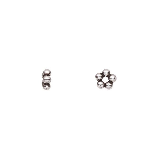 Bead, Rajasthani, antiqued sterling silver, 6x2mm beaded rondelle. Sold per pkg of 10. image number 0